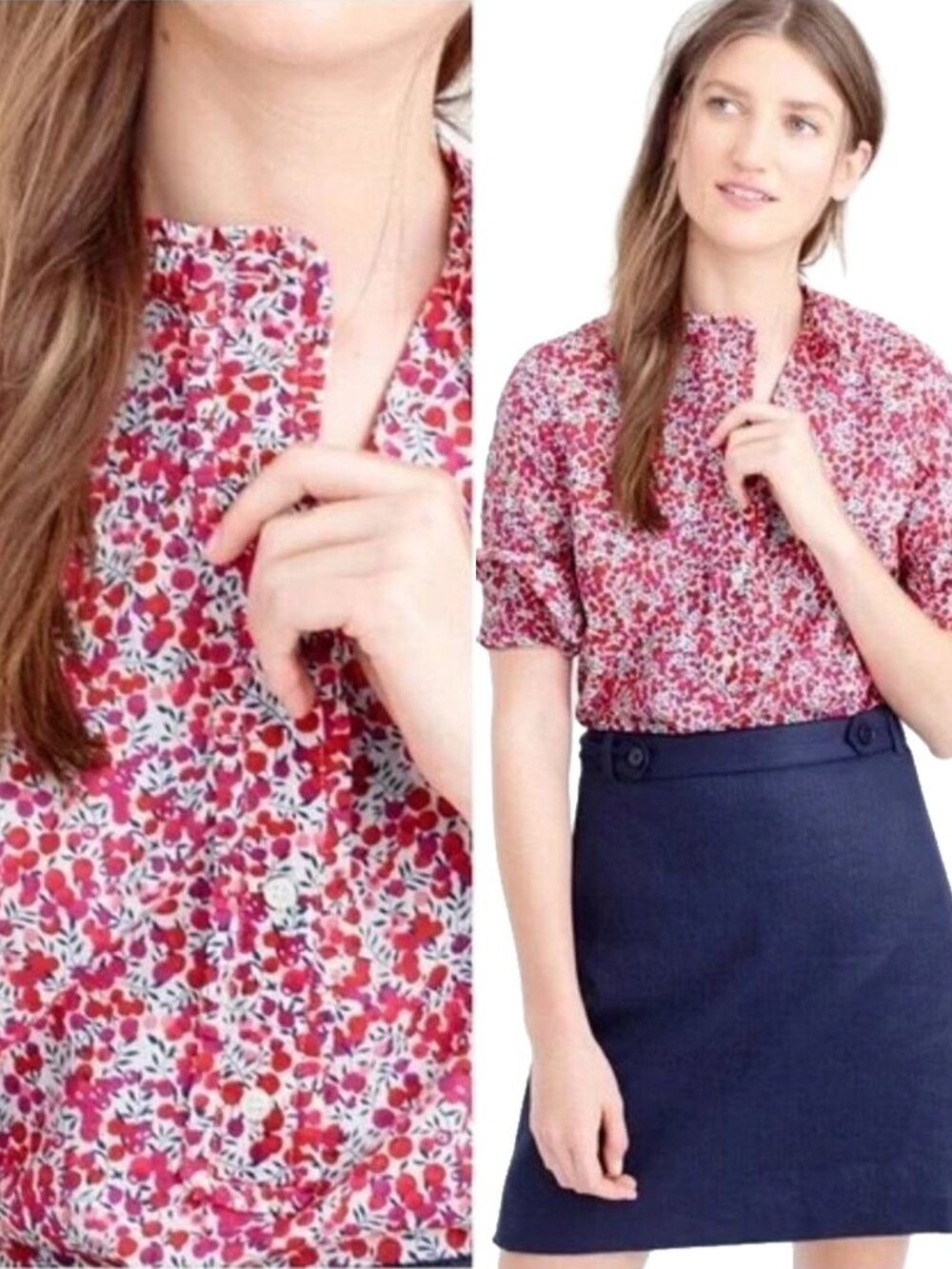 J. Crew Liberty Print Ruffle Popover Top in Cherry Wiltshire Fabric 10